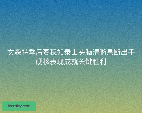 文森特季后赛稳如泰山头脑清晰果断出手硬核表现成就关键胜利